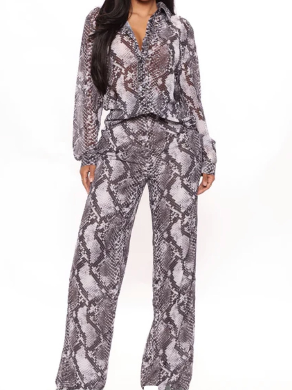 Women's Snake Print Wide-Leg Pants & Top Set - Gray